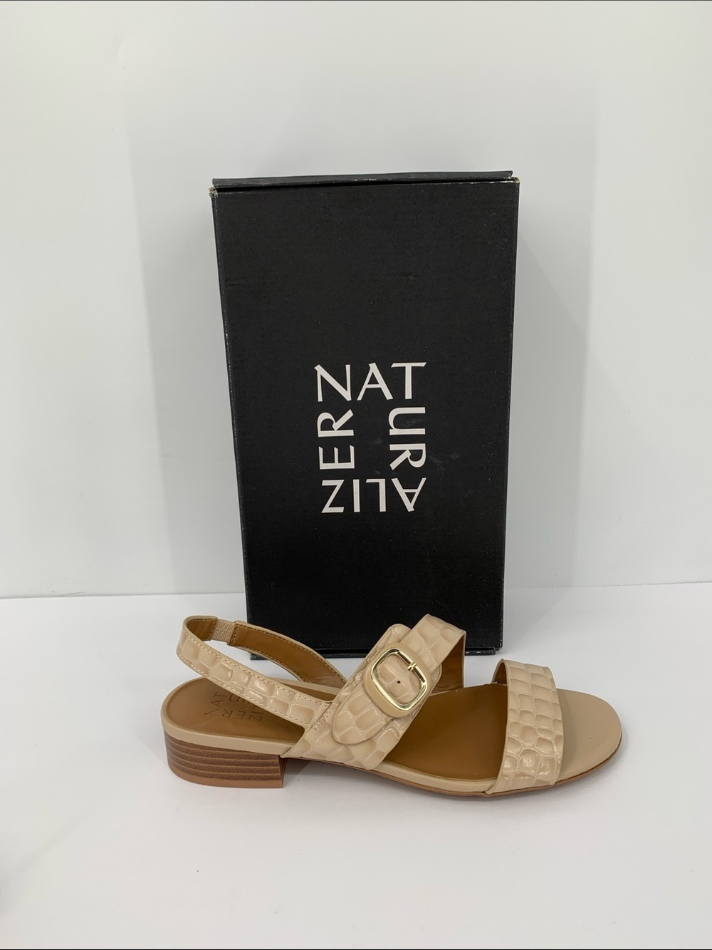 Naturalizer Meesha strappy sandal heel tan crocodile leather buckle brown new 10